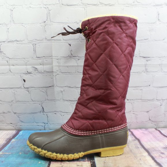 L.L. Bean Shoes - LL Bean Maroon Wine Quilted Sherpa Fleece Lined Waterproof Rubber Duck Boots 6 M